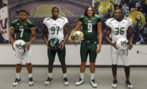 Former USF tight end Evan Landi (second from the right) made the Big East All Academic Team for the fourth consecutive year. Landi graduated in 2011 with a degree in communications and is working towards a second bachelor's degree in criminology.