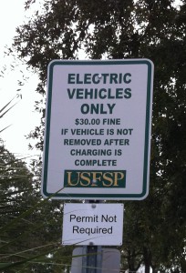 This sign was added to USFSP's two electric vehicle charging stations in November, restricting use to  the time it takes for a car to fully charge.