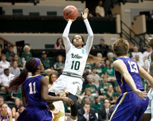 Courtney Williams scores a point during the Bulls victory over LSU. Williams recorded a double-double with 17 points and 12 rebounds.