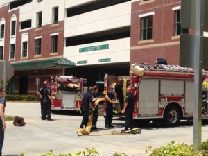 The Fire Department responded to a report of smoke in the parking garage of USF St. Petersburg. An engine fire was emitting the smoke on the first floor of the garage.