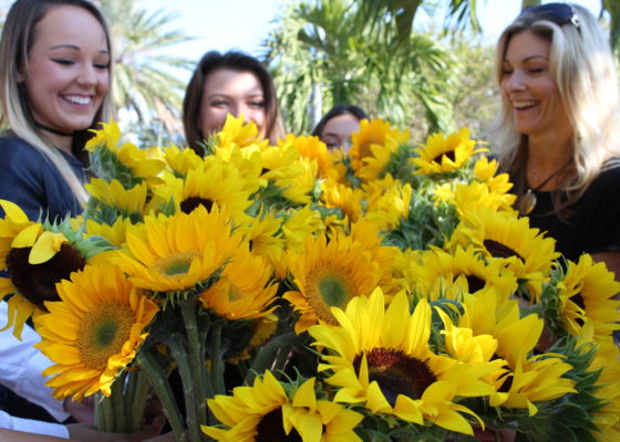 Warm, Fuzzy Feeling: The Big Sisters of Psychology sought to spread “random acts of kindness” across campus as they handed out sunflowers to people passing by. Club members said that many students expressed that the small token made their day. Alyssa Coburn | The Crow's Nest