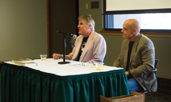 Authors & Alumni: Lee Irby (left) and Jack Davis (right) discuss their recent books and the environmental issues affecting the Gulf of Mexico on Tuesday, March 21. Luke Cross | The Crow's Nest